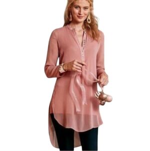 Soft Surroundings Jacqueline Tunic Layered Sheer Top Size XL Pink Lagenlook